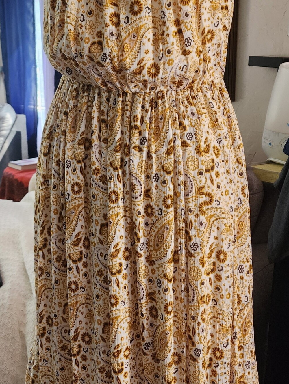 Shyanne White and Mustard Paisley Peasant Top